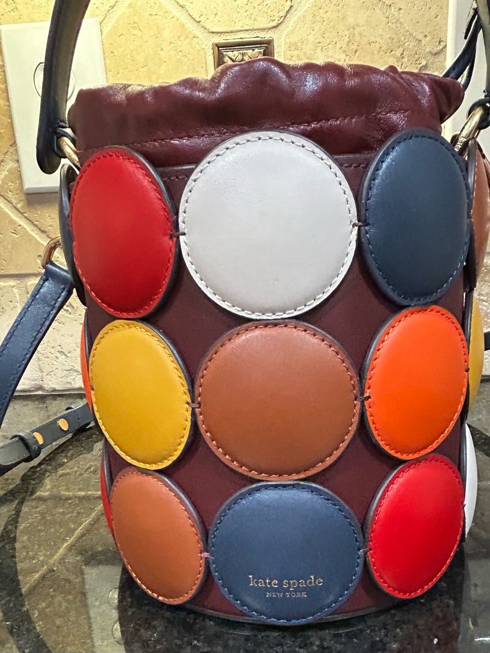 Kate Spade Multicolor Circle Appliqué Bucket Bag - Burgundy - Picture 9 of 15